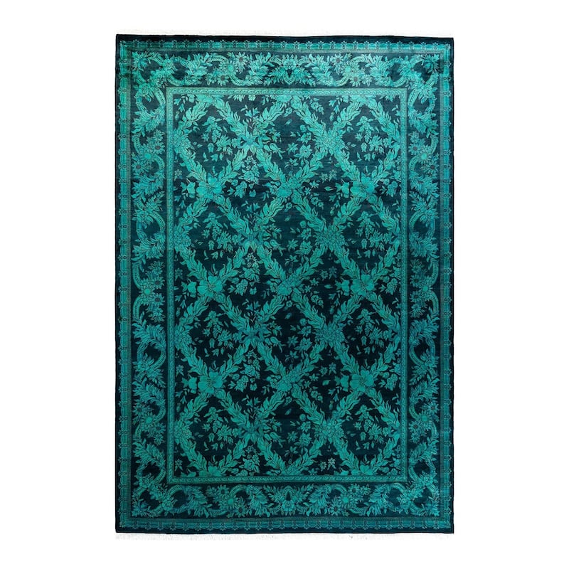 Overton Hand Knotted Wool Vintage Inspired Modern Contemporary Overdyed Blue Area Rug - 6' 2" x 9' 1"