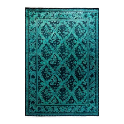 Overton Hand Knotted Wool Vintage Inspired Modern Contemporary Overdyed Blue Area Rug - 6' 2" x 9' 1"