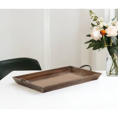 HomeRoots 19" Brown Wood Handmade Serving Tray With Handles