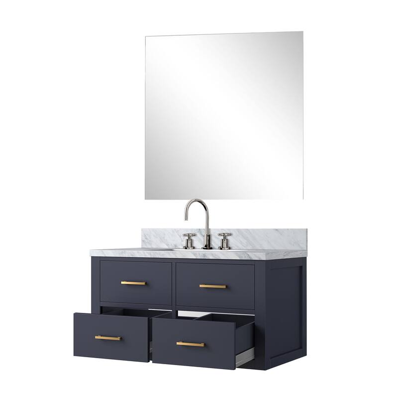 Castor Bath Vanity with Carrara Marble Top, Sink, Mirror and Faucet