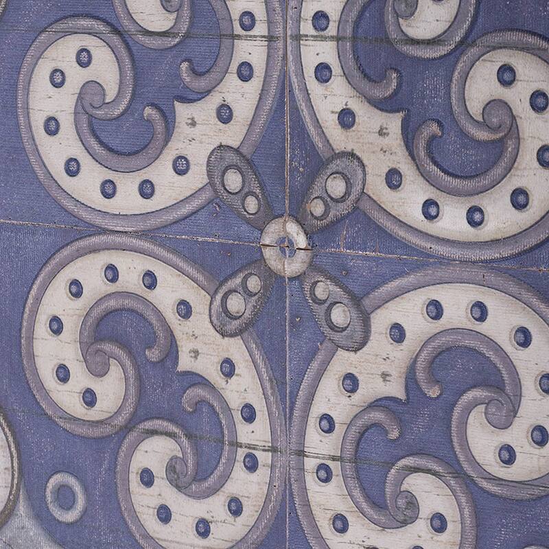 Lina 48 Inch Bordered Wall Art Tile, Square, Floral Mandala, Blue, Ivory