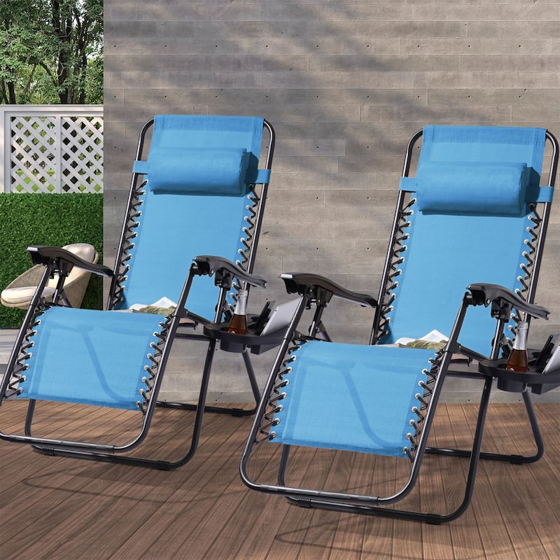 LIVOOSUN Zero Gravity Patio Chairs (Set of 2) - Lake Blue