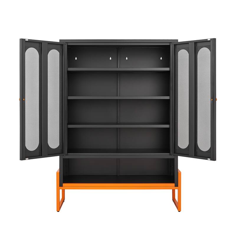 Modern Metal Shoe Cabinet with Adjustable Mesh Doors and High Foot