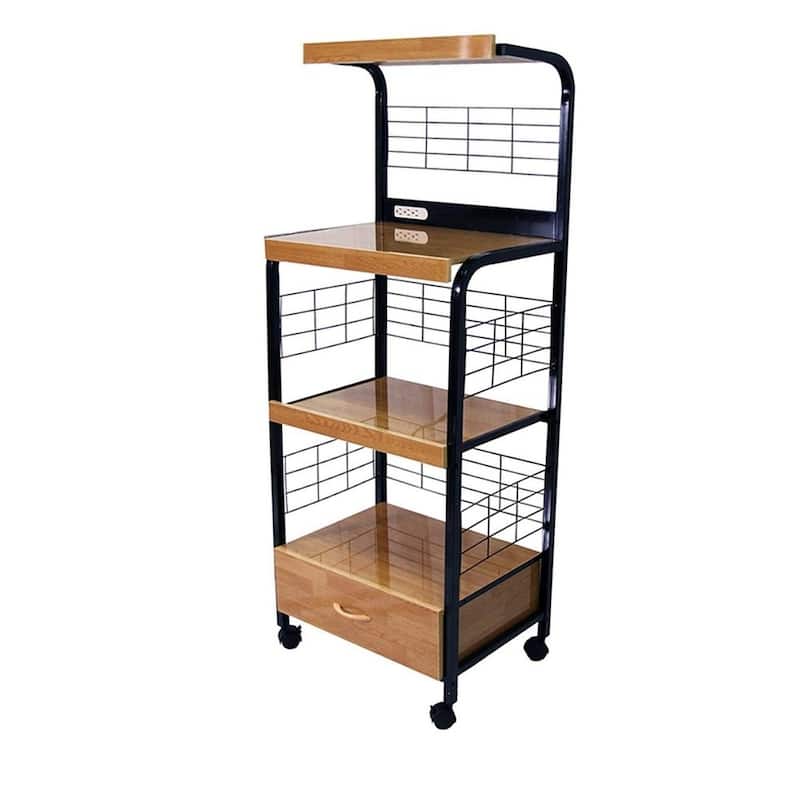 HomeRoots Black and Natural 26" Rolling Kitchen Cart With Storage - 25.5' X '59.5' X '17