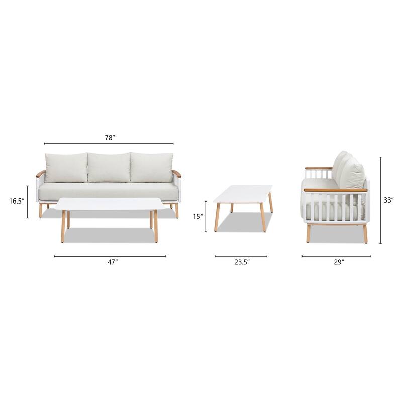 Rhodes Upholstered Teak & Aluminum Outdoor Patio Conversation Set