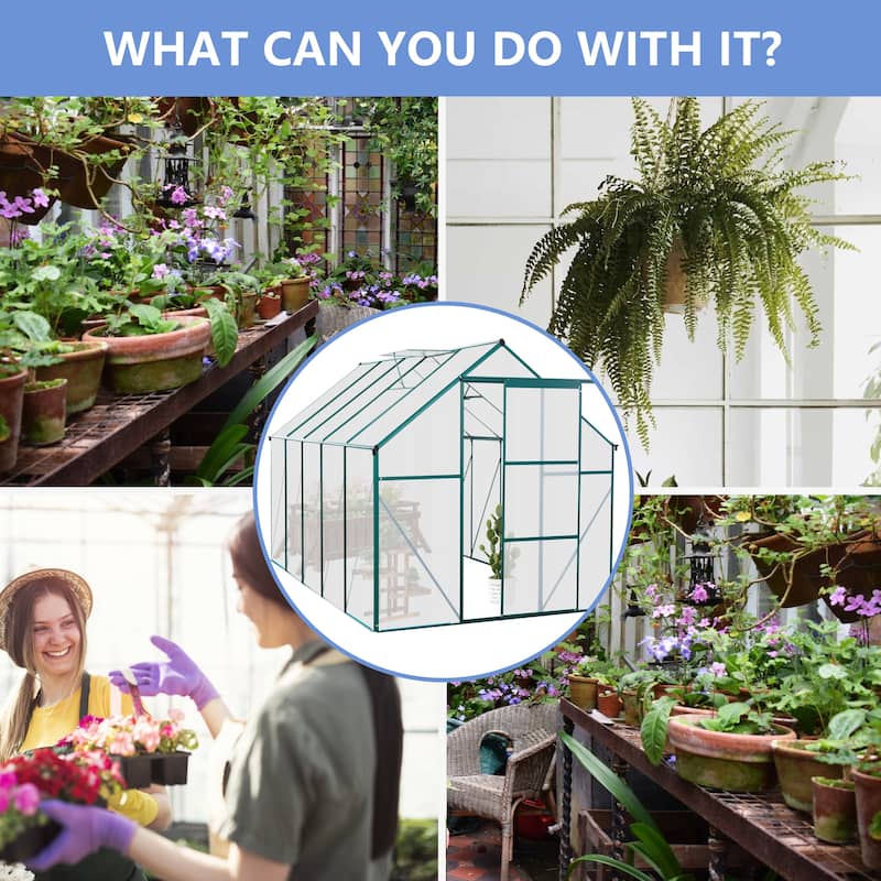 6X10FT Polycarbonate Greenhouse Raised Base and Anchor Aluminum Heavy Duty Walk-in Greenhouses for Outdoor Backyard - 10 x 10