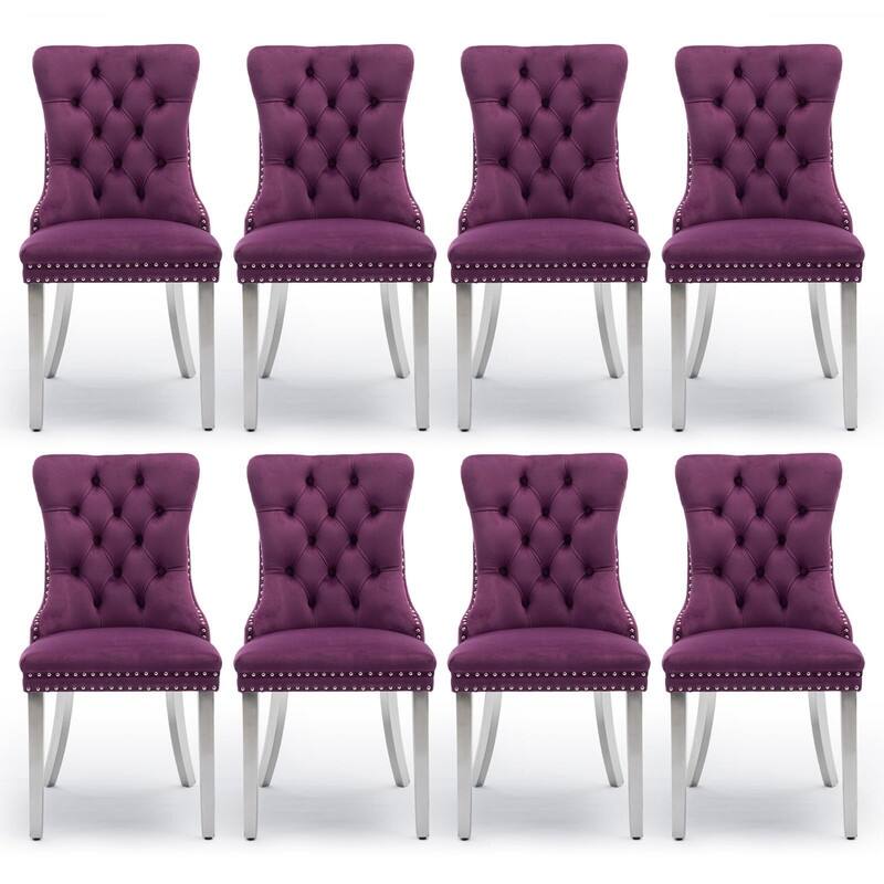 Tufted Naliheads Solid Wood Upholstered Dining Chairs (Set of 8) - Purple SliverLegs