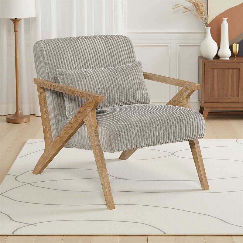 Bennett 27" Corduroy Accent Chair with Wood Frame & Matching Pillow