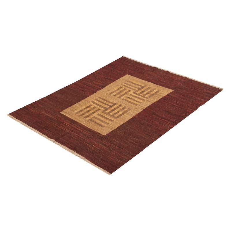 ECARPETGALLERY Flat-Weave Natural Burgundy Wool Tapestry Kilim - 4'10 x 6'7