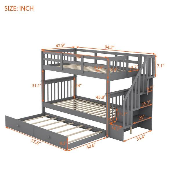 dimension image slide 0 of 3, Stairway Twin-Over-Twin Bunk Bed with Trundle