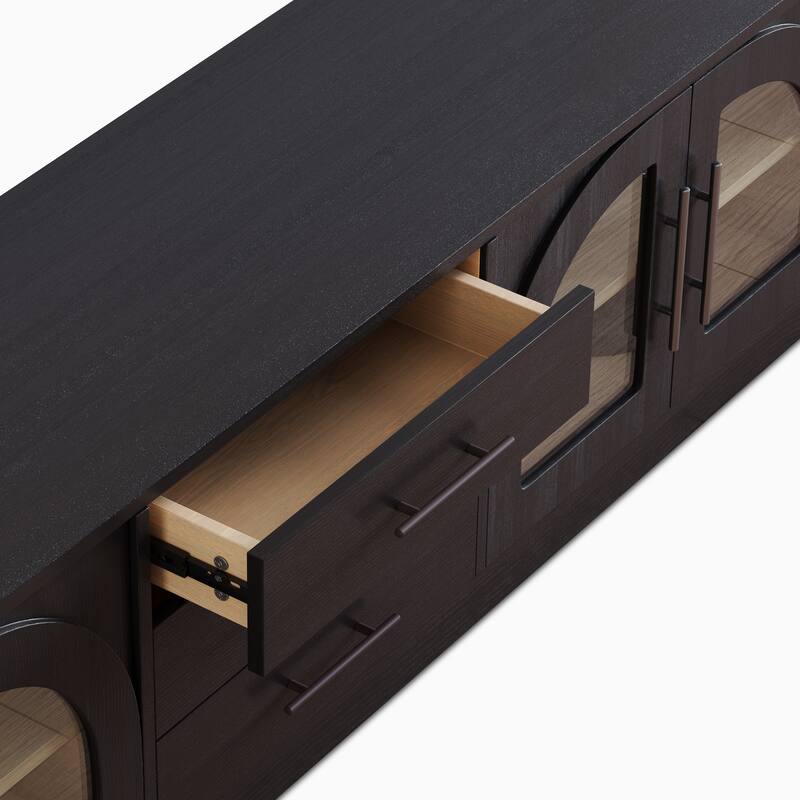 JASIWAY Black Wood TV Stand Fits TV up to 85 in.