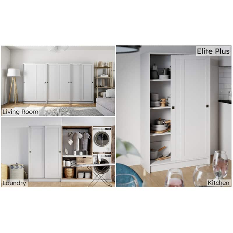 Prepac Elite Plus 38" W White Storage Cabinet, 65" Tall Pantry Cupboard with 2 Fixed and 4 Adjustable Shelves