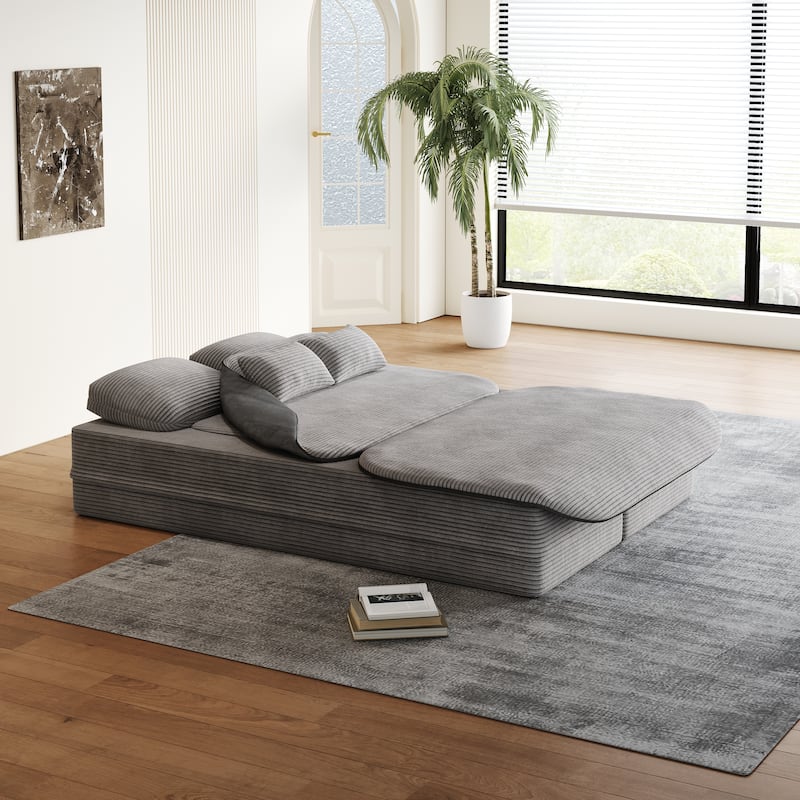 GDFStudio - Lysander Corduroy Foldable Sleeper Sofa Bed with Multi Functional Blanket