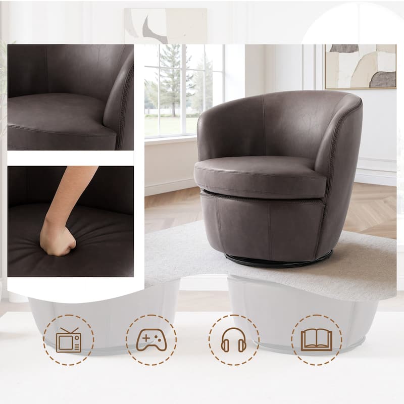 Swivel Barrel Chair For Living Room, Upholstered Faux Leather Accent Chairs
