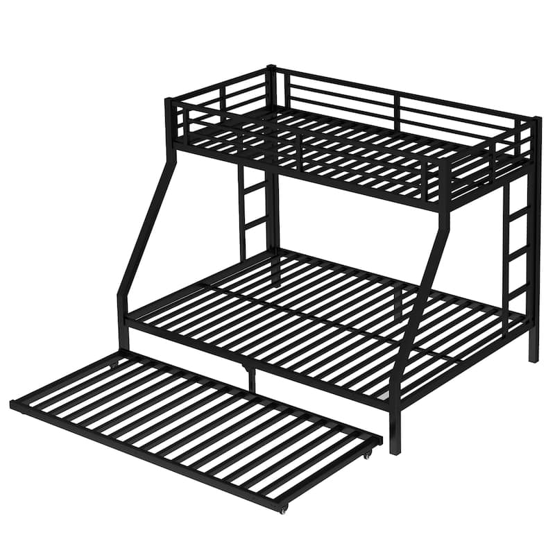 Twin XL Over Queen Metal Bunk Bed with Twin Size Trundle, Black