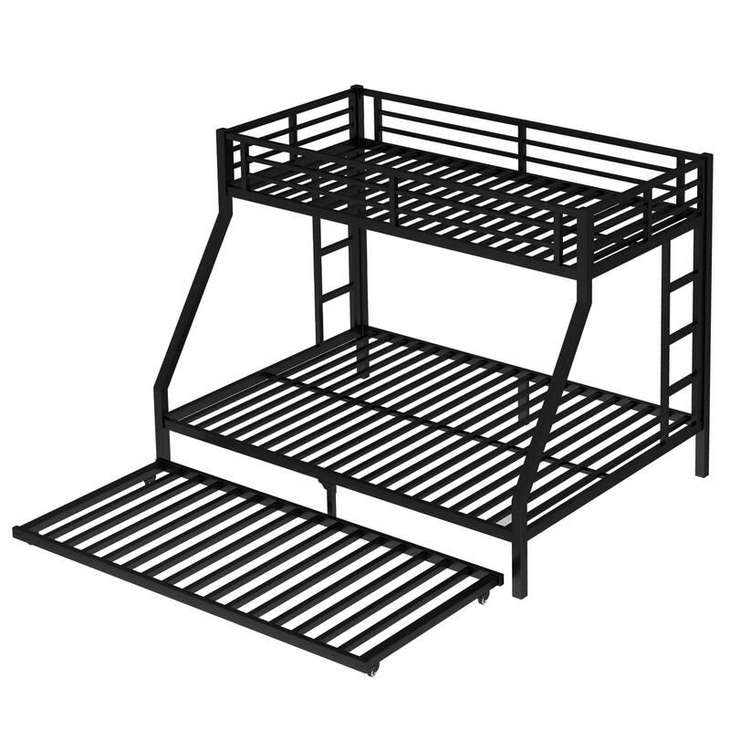 Twin XL Over Queen Metal Bunk Bed with Twin Trundle, Black