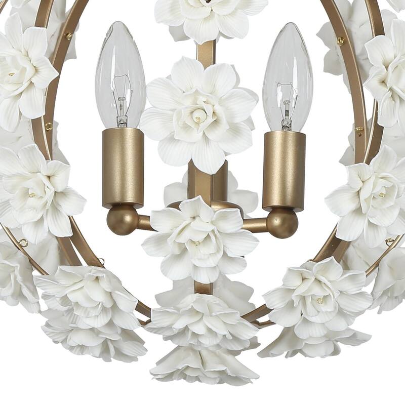 Veitchii Mid-century Modern 3 Lights Orb Chandeliers Art Decor Handmade Ceramic Flower LED Pendant - D 13.8" x H 75.2"