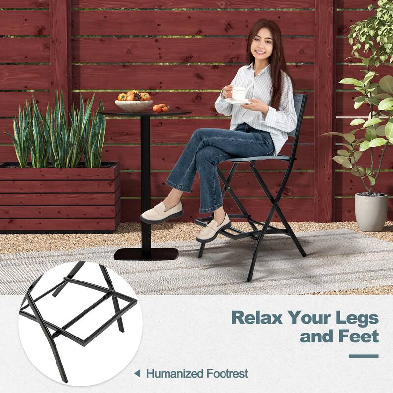 Gymax Folding Bar Stools Set of 2 Patio Sling Chairs w/ Backrest