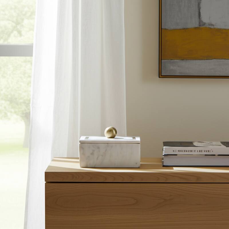 Decorative Box Marble Stone Metal Brass Modern Storage Container with Removable Lid