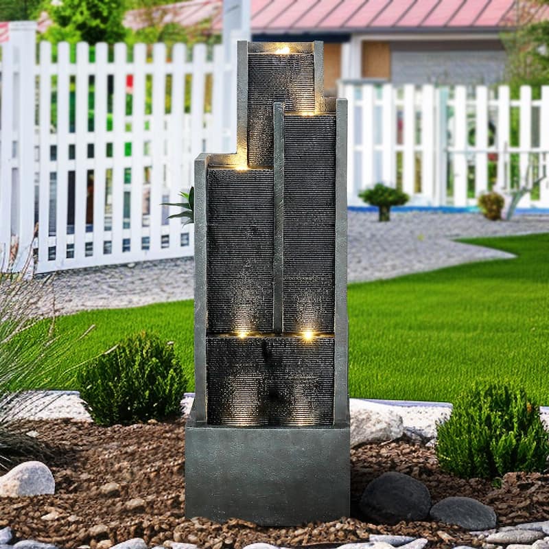 4-Tier Water Fountain w/Lights - 50.7in H Cascading Fountain for Home