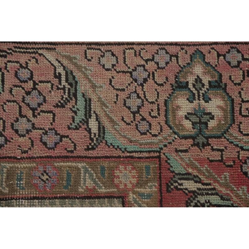 Hand Knotted Oriental 100% Wool Carpet Traditional Medallion Pink Tabriz Area Rug - 9' 6'' X 6' 3''