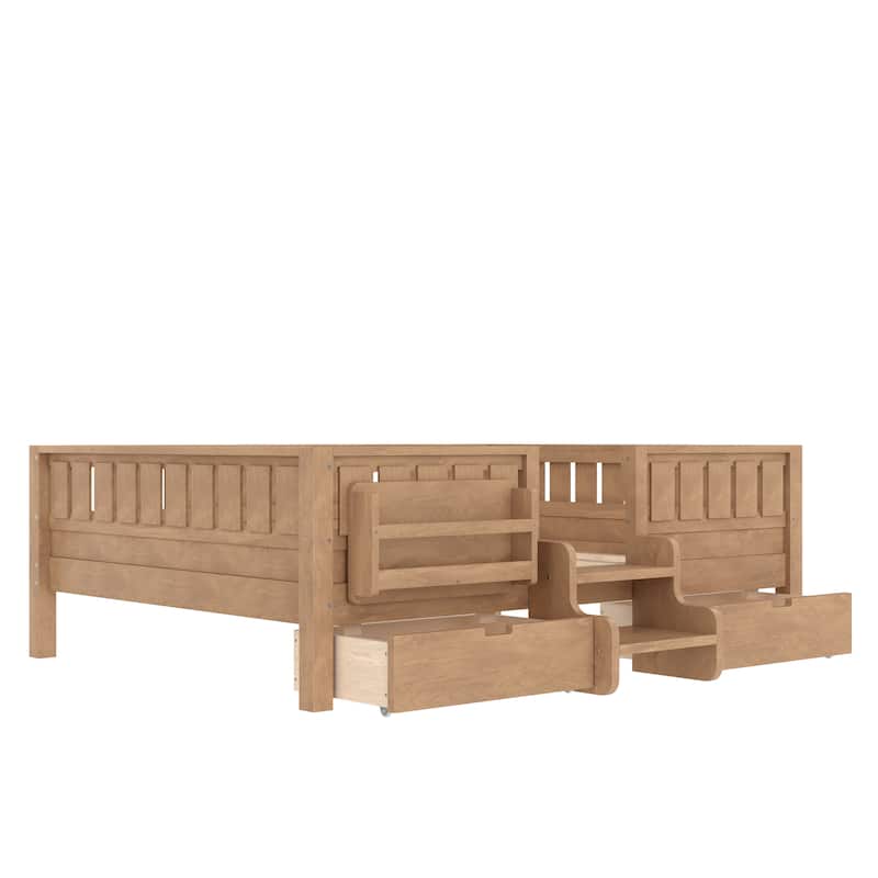 Multiple Colors Toddler Montessori Bed Children's Platform Bed with Low Profile Stairs, Built-in Bookshelf and Storage Drawers