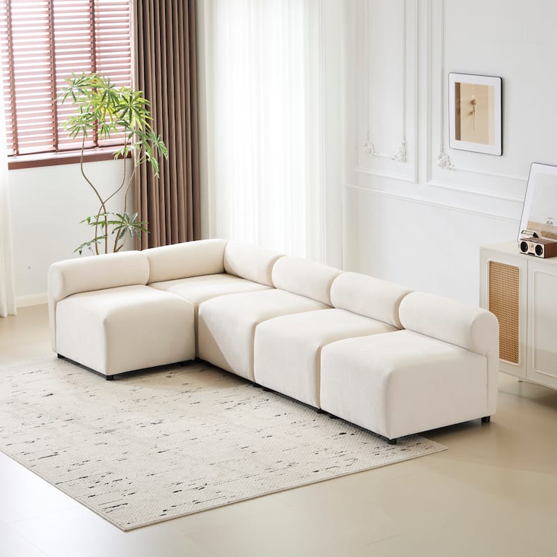 109 in. 5-Piece Beige Fabric L-Shaped Modular Sofa for Living Rooms