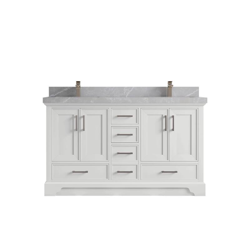 Willow Collections 60 in. W x 22 in. D Charlotte Double Sink Bathroom Vanity with Countertop - 2”Pearl Gray - White