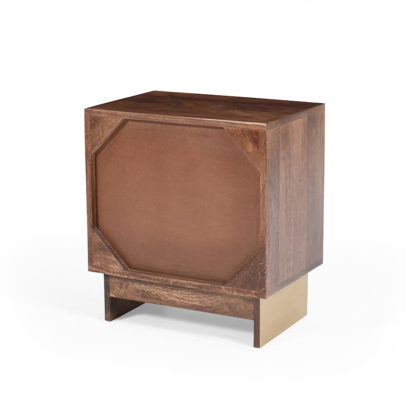 Roomfitters Solid Wood Nightstand, Modern End Table Bedside Storage Cabinet with Drawer and Minimalist Cutout Handles, Walnut