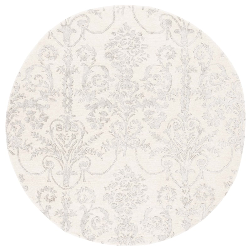 SAFAVIEH Handmade Bella Eleanor Modern Floral Wool Rug - 7' Round - Ivory/Grey