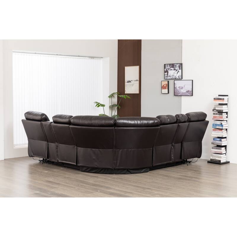 Hathrone 98.5" Wide Vegan Leather Power Reclining Sectional with LED, USB and SubWoofer Sound System