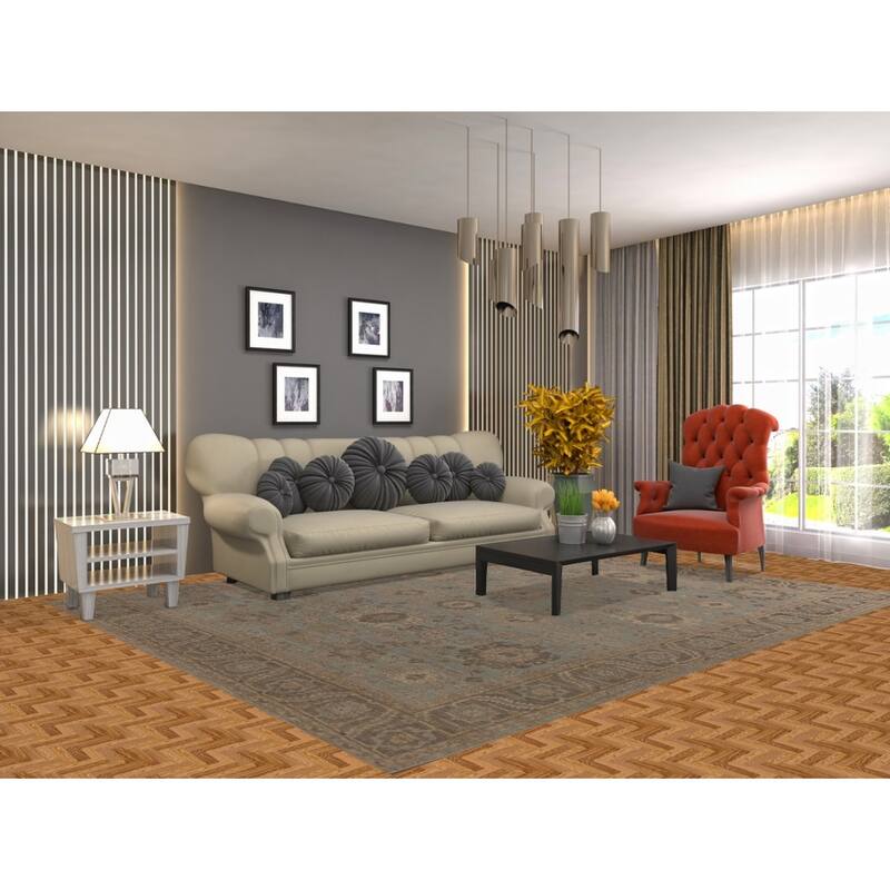 Vegetable Dye Oushak Area Rug Hand-Knotted Blue Wool Carpet - 8'3" x 10'0"