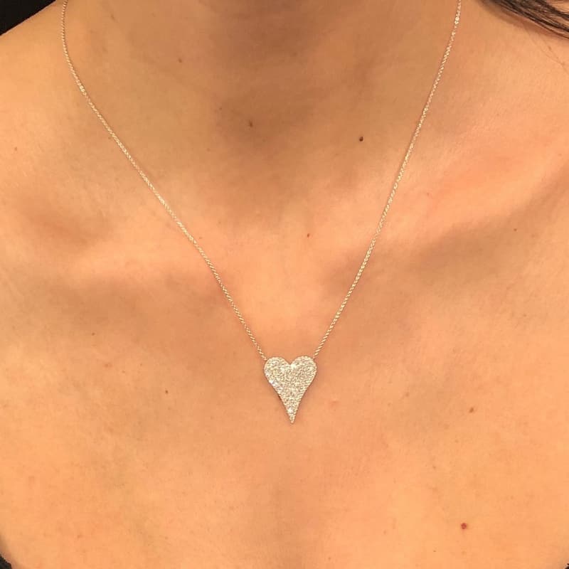 Joelle Collection Diamond Pave Heart Necklace Pendant 1/3 CT 14K White Gold 16-18 Inch