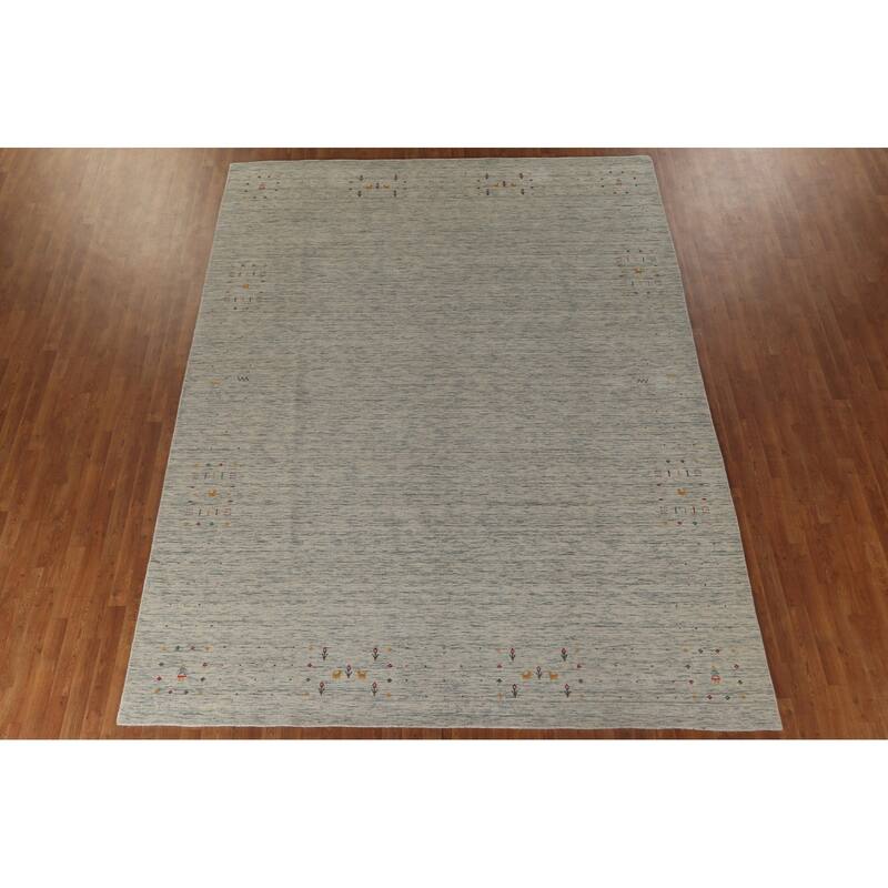 Ivory Tribal Gabbeh Indian Area Rug Handmade Wool Carpet - 9'0"x 11'7"