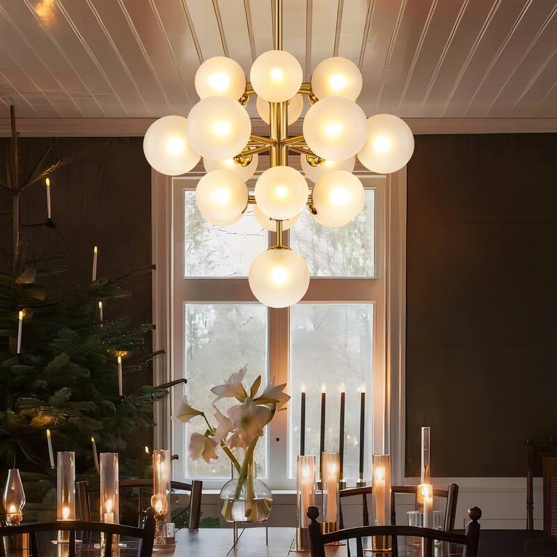 Burness 19-Light 4-Tiered Cluster Sputnik Atomic Glass Globe Bubble Chandelier