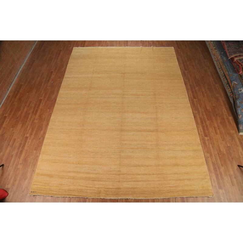 Modern Yellow Gabbeh Oriental Area Rug Handmade Wool Carpet - 8'11"x 13'9"