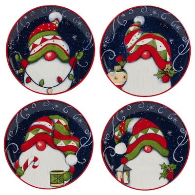 Certified International Holiday Magic Gnomes 6" Canape/Luncheon/Snack Plates, Set of 4