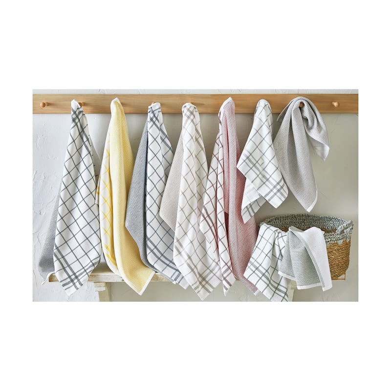 26L"x18W" Classic Black Cotton Set of 2 Checked and Solid Terry Cloth Dishtowel Kitchen Towel Grey Machine Washasble