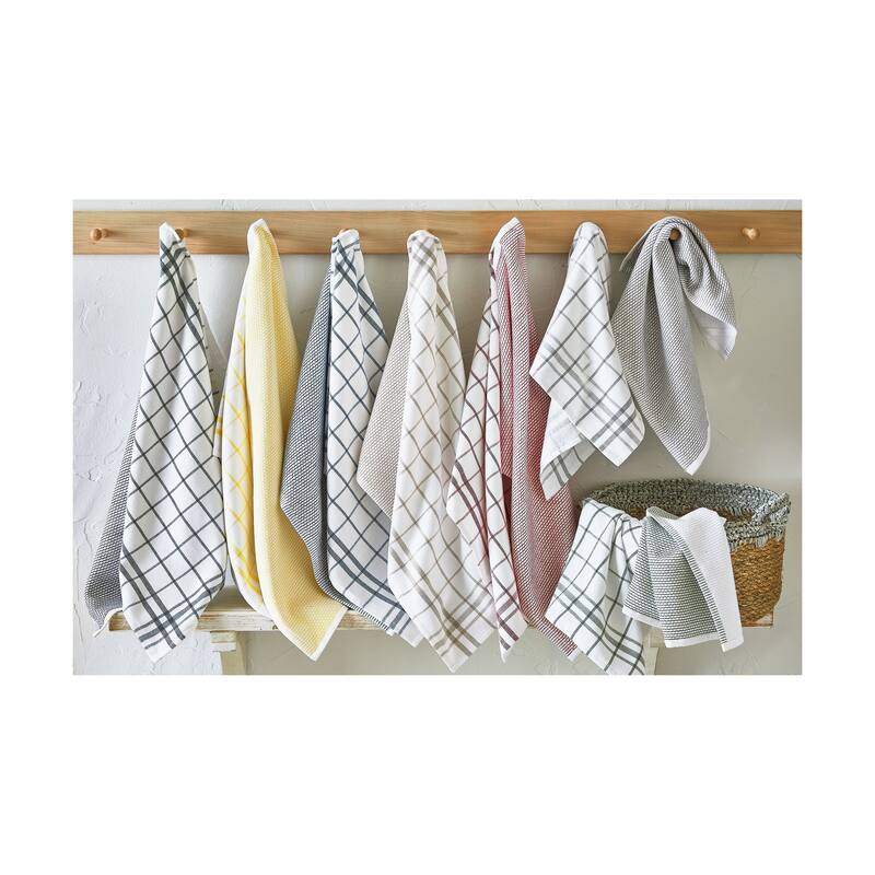 26L"x18W" Classic Navy Cotton Set of 2 Checked and Solid Terry Cloth Dishtowel Kitchen Towel Blue Machine Washasble