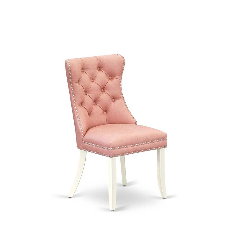 Parson Dining Chairs Set of 2 - Upholstered Kitchen Chairs with Nailhead Trim - Modern Beige Red Faux Leather