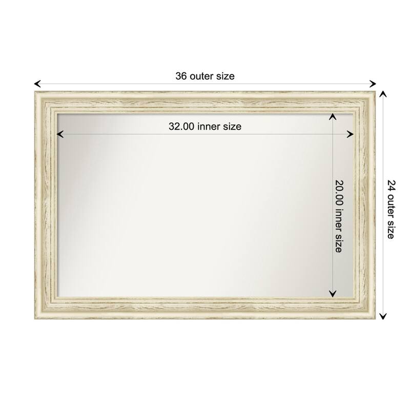 Country White Wash Framed Non-Beveled Custom Wall Mirror, Bathroom Vanity Mirror - Outer Size: 36.5 x 24.5