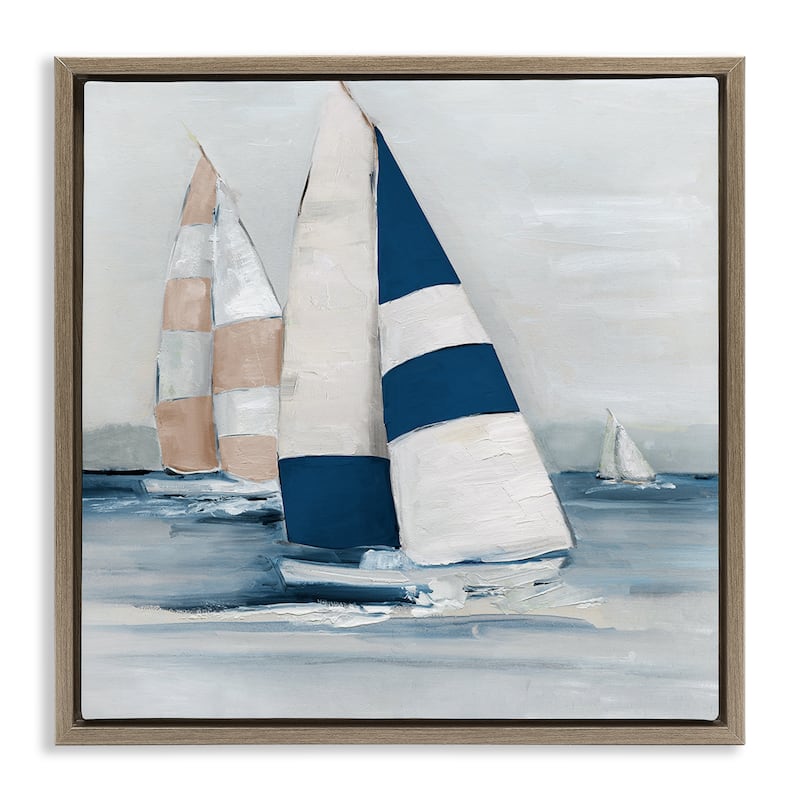 Stupell Striped Sailboat Voyage Framed Floater Canvas Wall Art Design By Sally Swatland - 18 x 18 - Brown