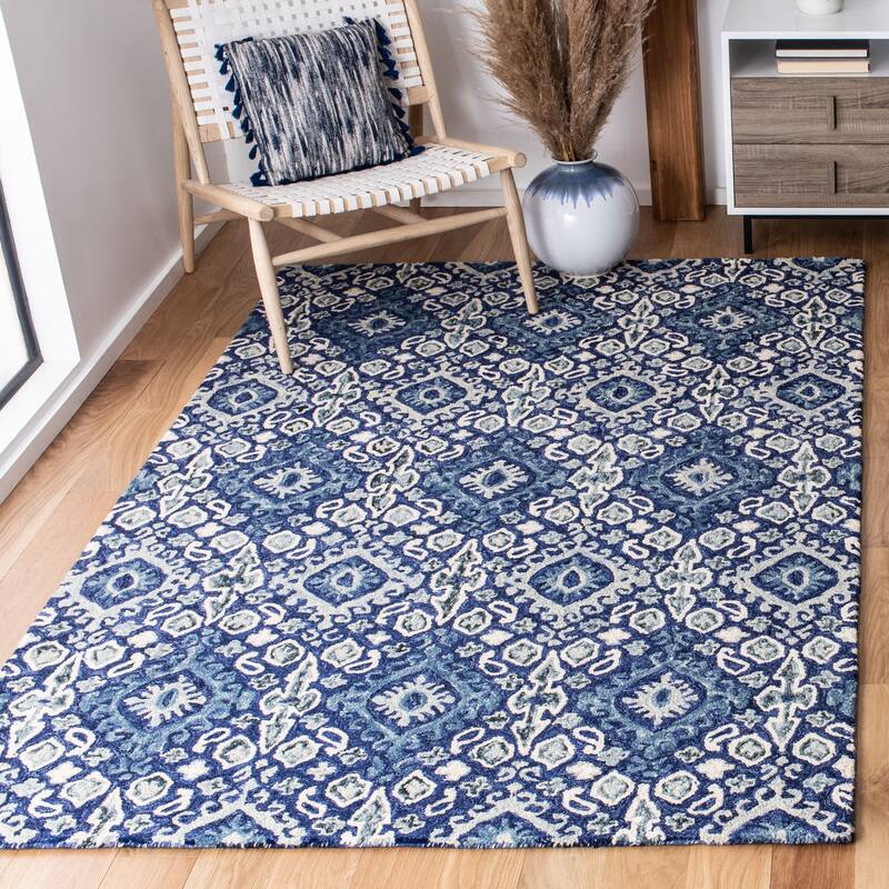 SAFAVIEH Handmade Aspen Toetie Bohemian Wool Rug - 9' x 12' - Navy/Beige