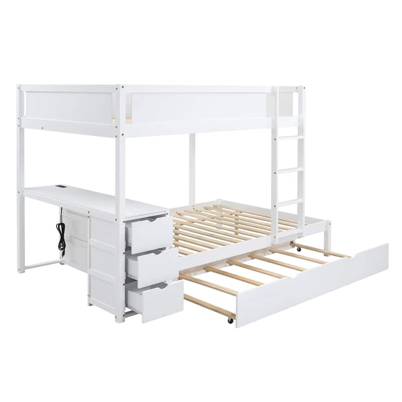 Full-Over-Full Bunk Bed with Twin size Trundle, Storage and Desk, Gray - N/A