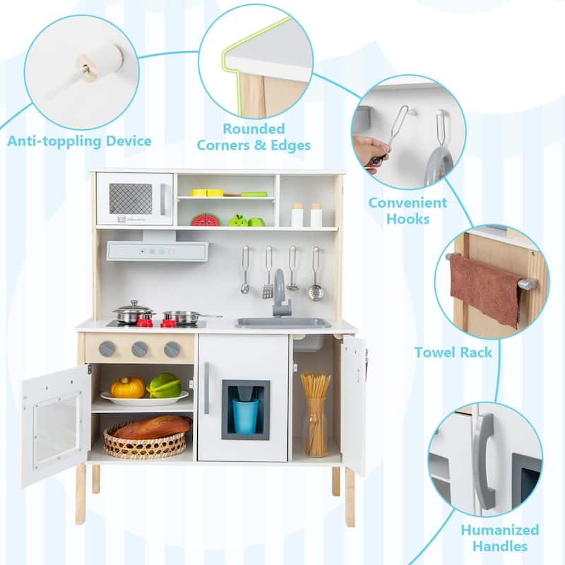 Costway Kids Kitchen Playset Wooden Pretend Play Chef Toy with - See Details
