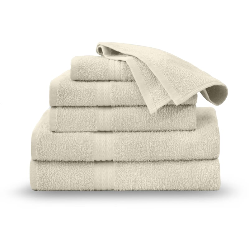Superior Miami 100% Cotton 6-Piece Towel Set - Lightweight & Quick Drying - 6-Piece - Ivory
