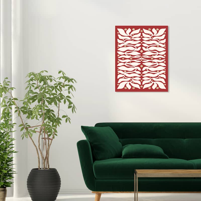 Wynwood Studio Canvas Floral and Botanical Glitter Drops on the Vines Red Glam Wall Art Canvas Print - 20 x 24