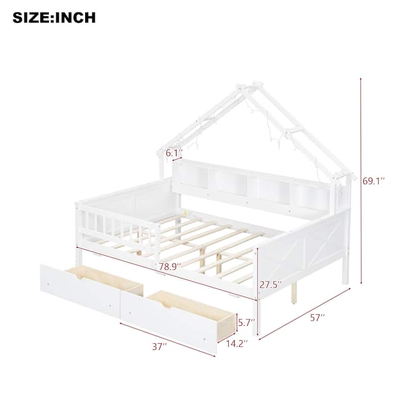 Full Size Platform Bed with LED Lights,Frame with 2 Storage Drawers and Shelves