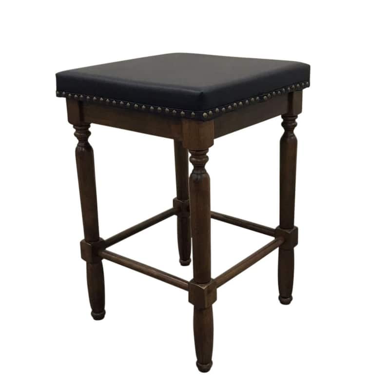 Square Upholstered Seat Barstools - 24" - Set of 2 - Black and Brown