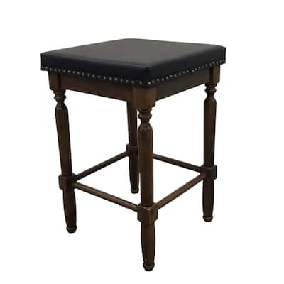Square Upholstered Seat Barstools - 24" - Set of 2 - Black and Brown